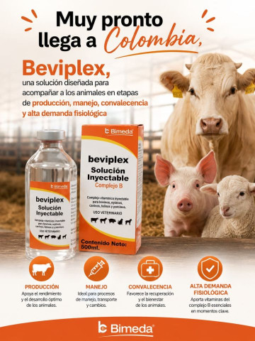 Muy pronto llega a Colombia Beviplex, una solución diseñada para acompañar a los animales en etapas de producción, manejo, convalecencia y alta demanda fisiológica